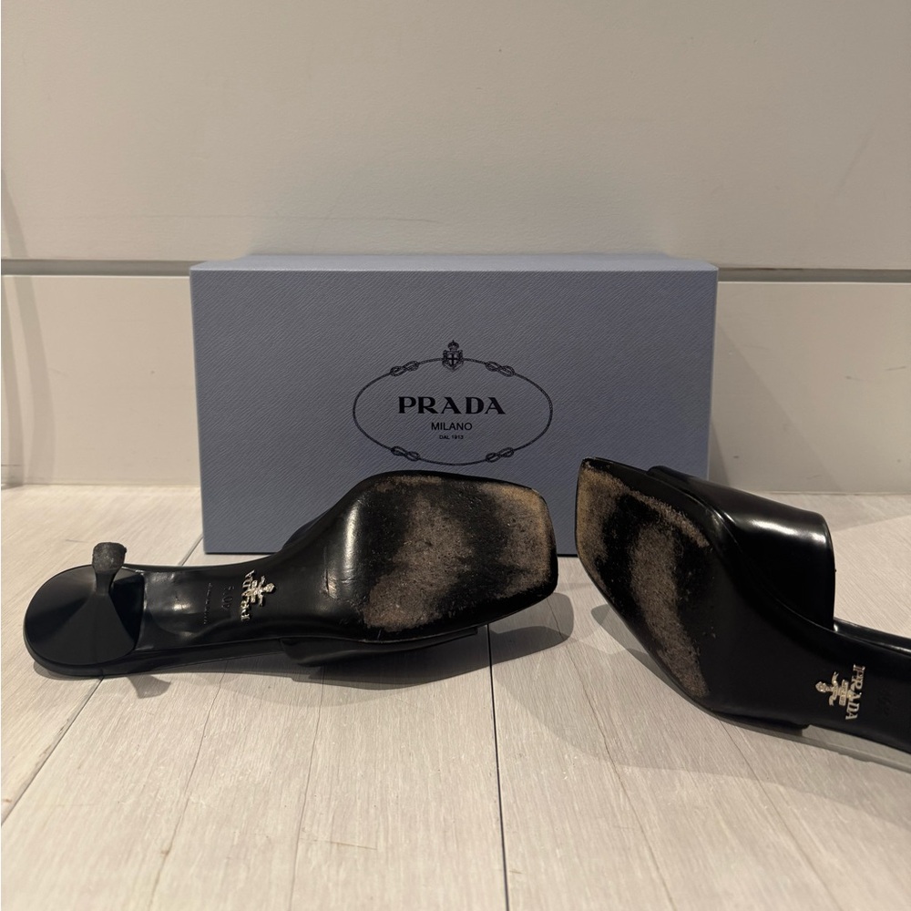 Black Leather Prada Mules with Prada Logo - Picture 2 of 6